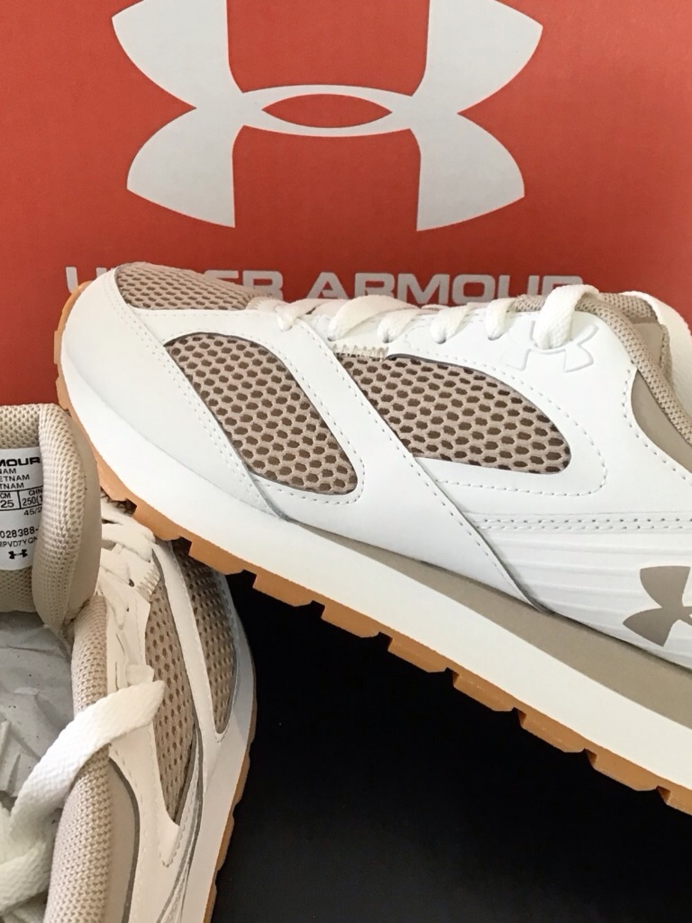 Under Armour White and Beige Athletic Mesh Trainer for womens